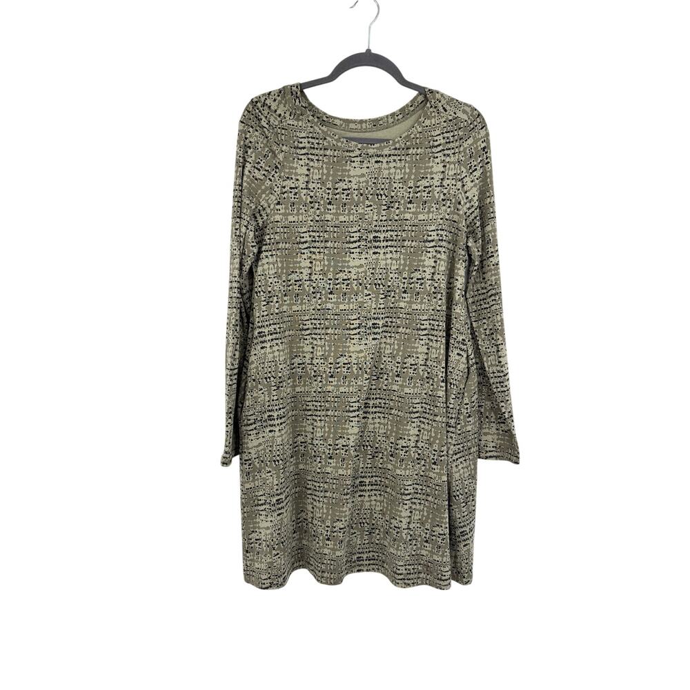 Pact Womens Mini Dress Size L Green Geometric Organic Cotton Pocket Long Sleeve